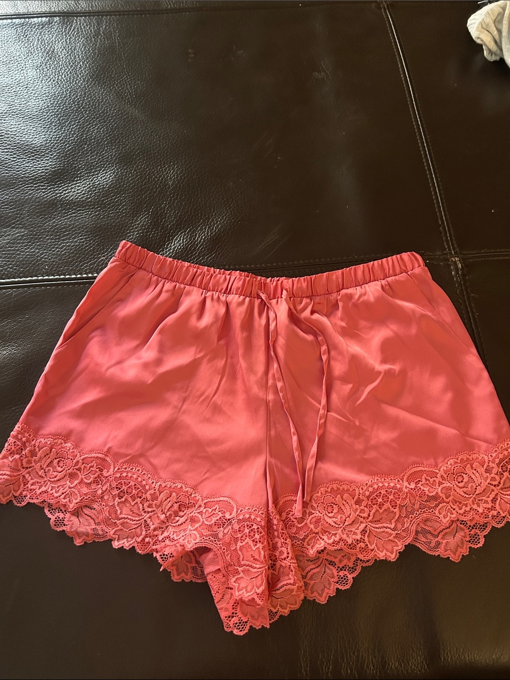 La Vie En Rose Coral Pink Lace-Trim Sleep Shorts